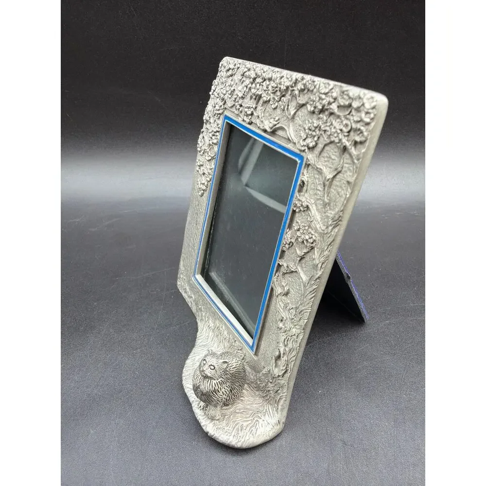 Vintage Rawcliffe Pewter Cat Picture Frame PF01 Woodland Tree Kitten Silver Tone
